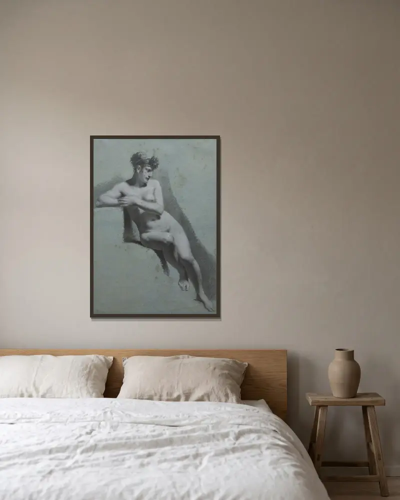 Studie einer sitzenden nackten Frau, nach rechts blickend von Pierre-Paul Prud'hon gerahmt an einer Wand