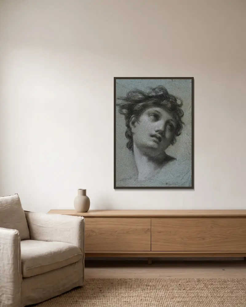 Tête de femme av Pierre-Paul Prud'hon inramad på en vägg