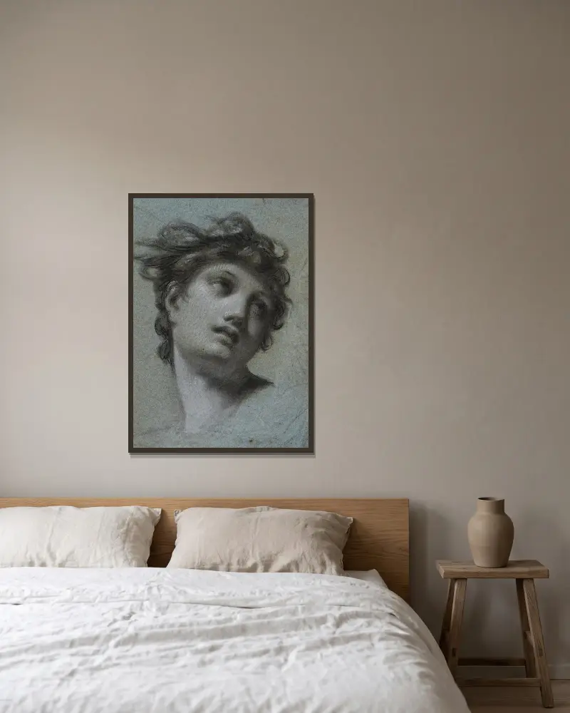 Tête de femme av Pierre-Paul Prud'hon inramad på en vägg
