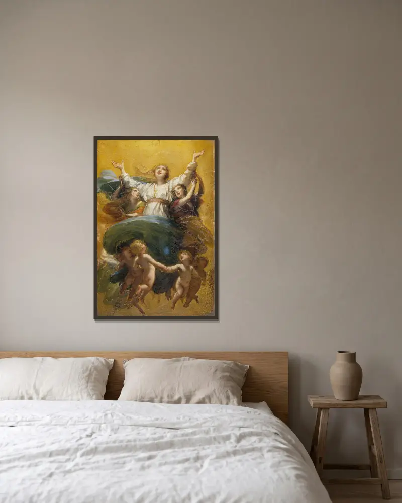 Jungfruns himmelsfärd av Pierre-Paul Prud'hon inramad på en vägg