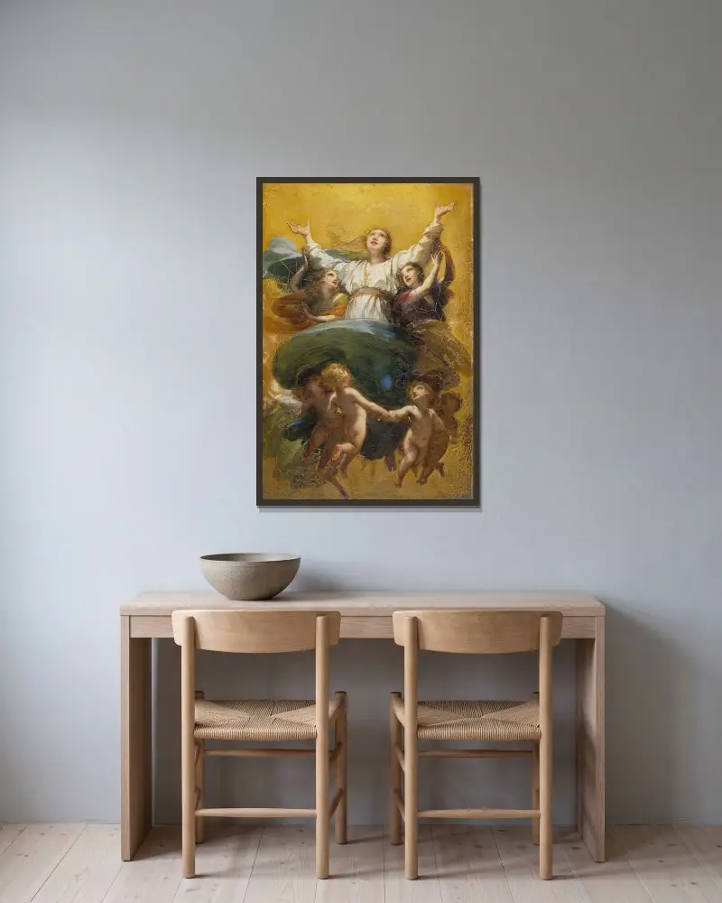 Jungfruns himmelsfärd av Pierre-Paul Prud'hon inramad på en vägg