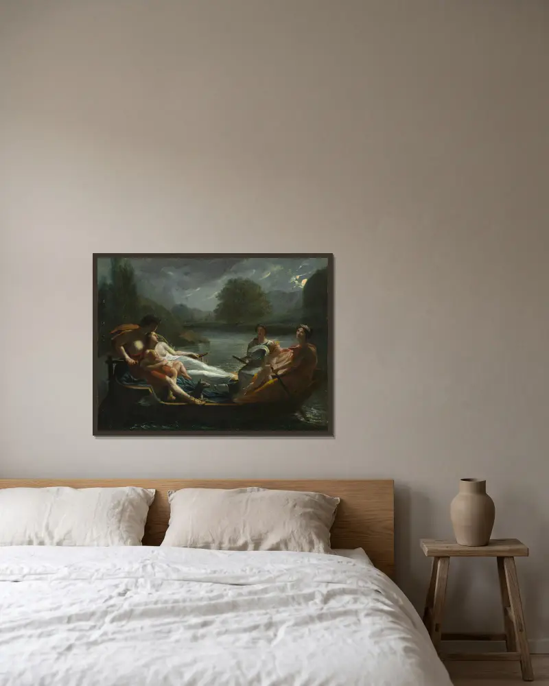 Der Traum vom Glück von Pierre-Paul Prud'hon gerahmt an einer Wand