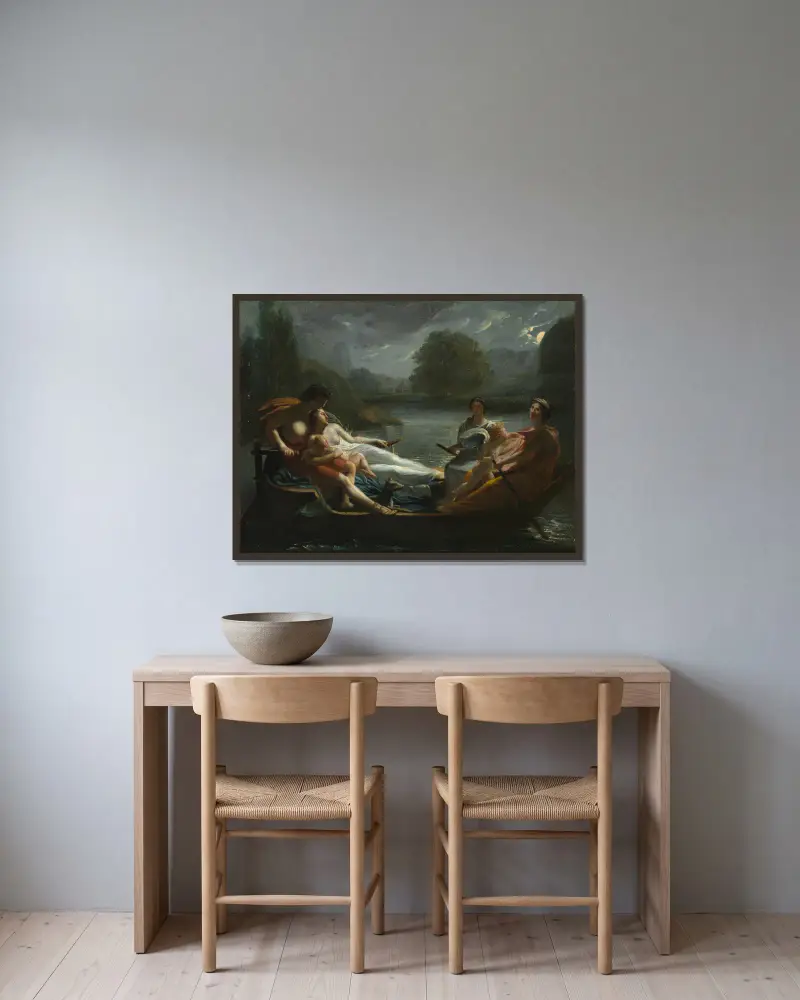 Der Traum vom Glück von Pierre-Paul Prud'hon gerahmt an einer Wand
