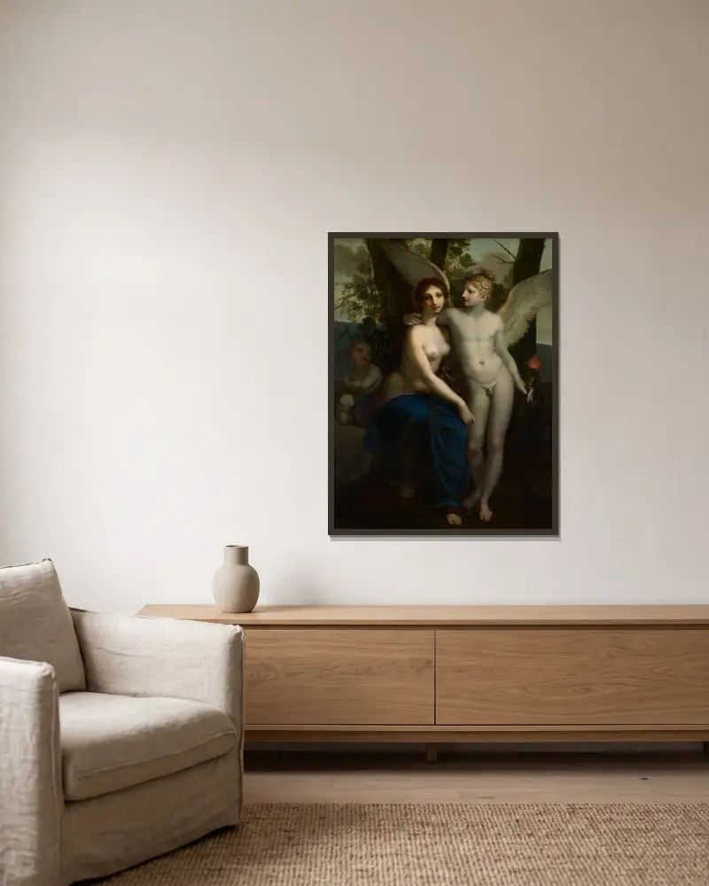 Kärlekens och vänskapens förening av Pierre-Paul Prud'hon inramad på en vägg