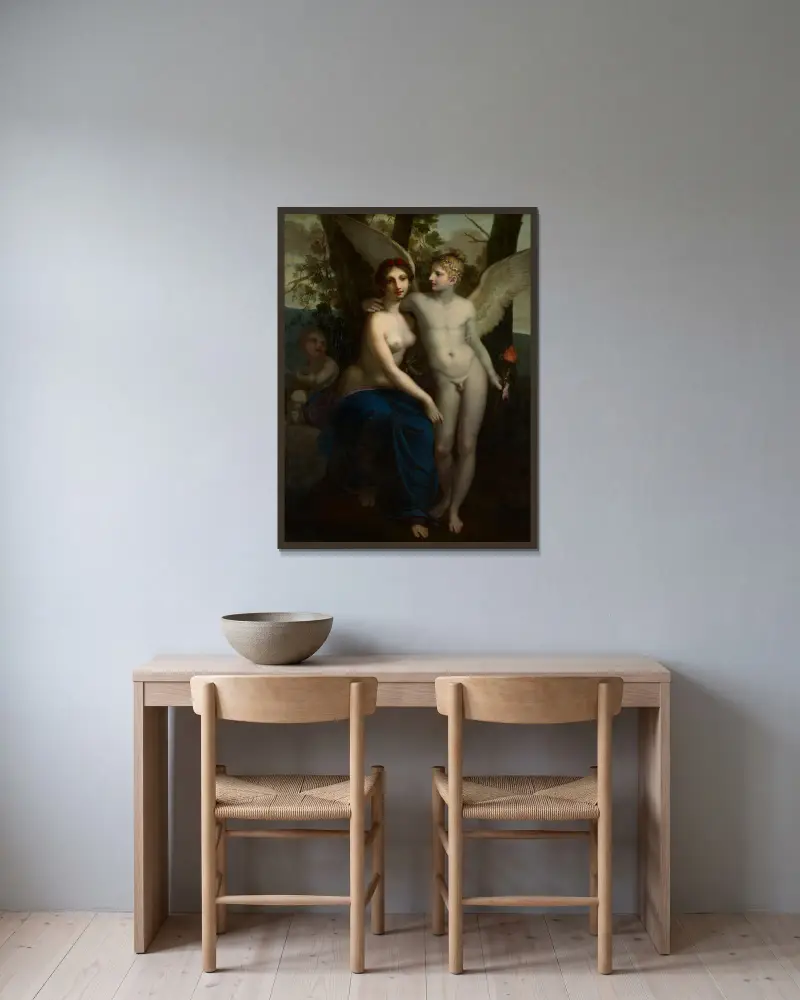 Kärlekens och vänskapens förening av Pierre-Paul Prud'hon inramad på en vägg