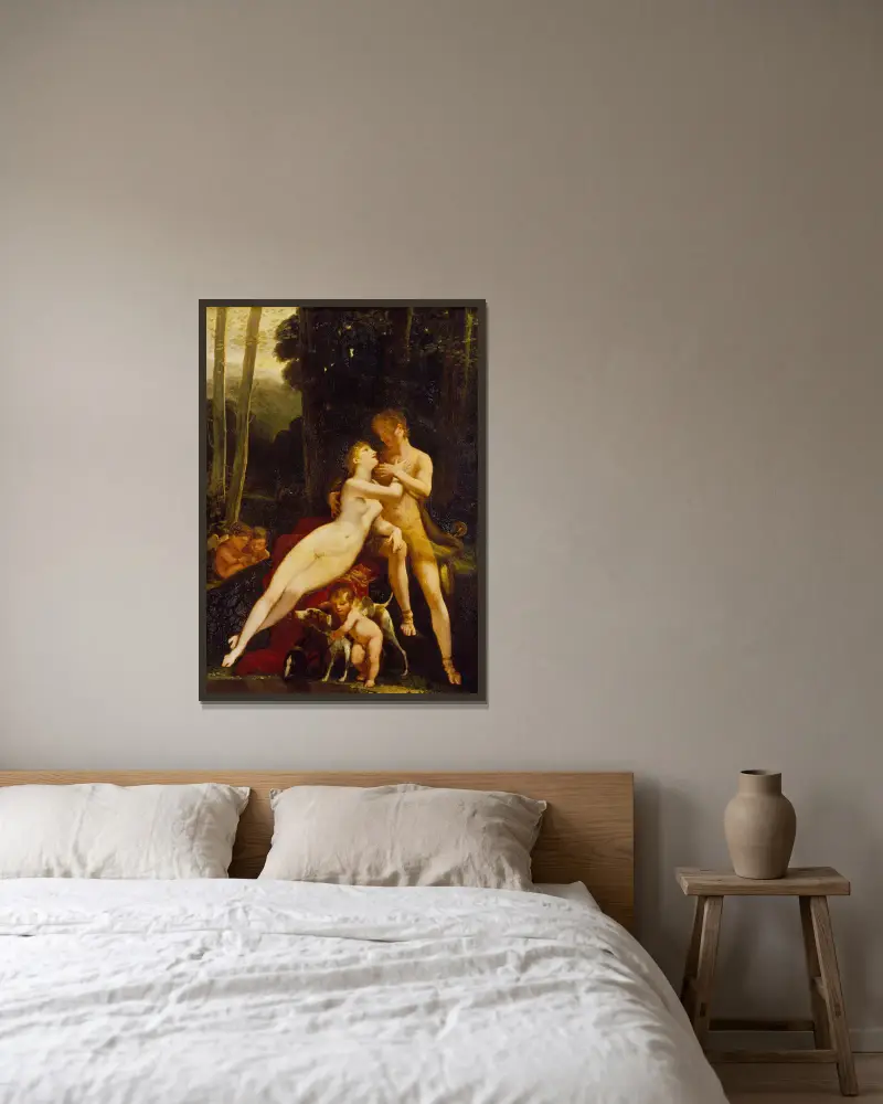 Venus und Adonis von Pierre-Paul Prud'hon gerahmt an einer Wand