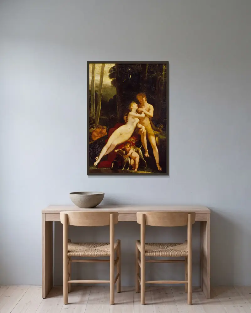 Venus und Adonis von Pierre-Paul Prud'hon gerahmt an einer Wand