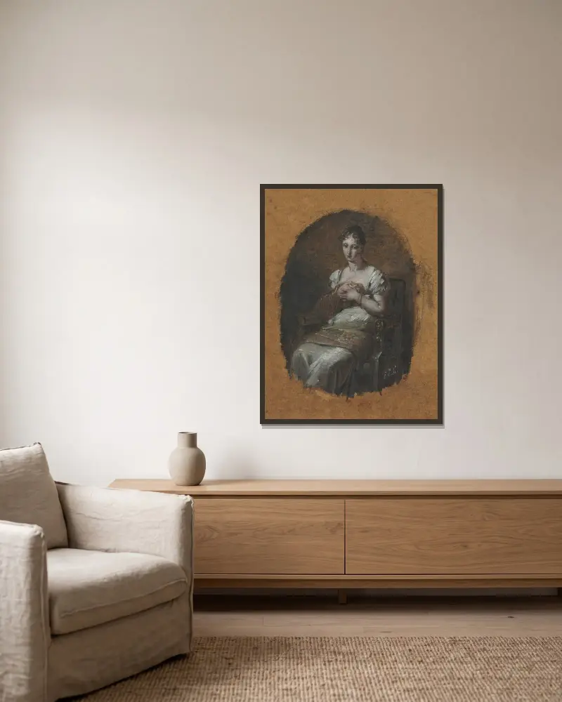 Ung kvinna sittande av Pierre-Paul Prud'hon inramad på en vägg