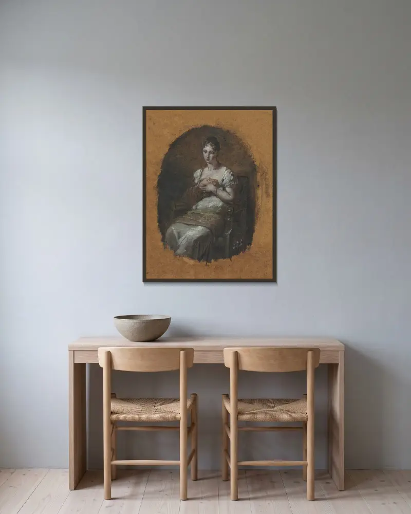 Ung kvinna sittande av Pierre-Paul Prud'hon inramad på en vägg