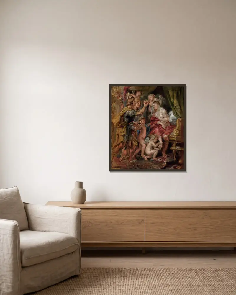 Alexander und Roxana von Peter Paul Rubens gerahmt an einer Wand