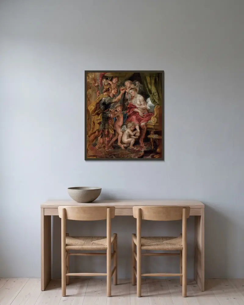 Alexander und Roxana von Peter Paul Rubens gerahmt an einer Wand