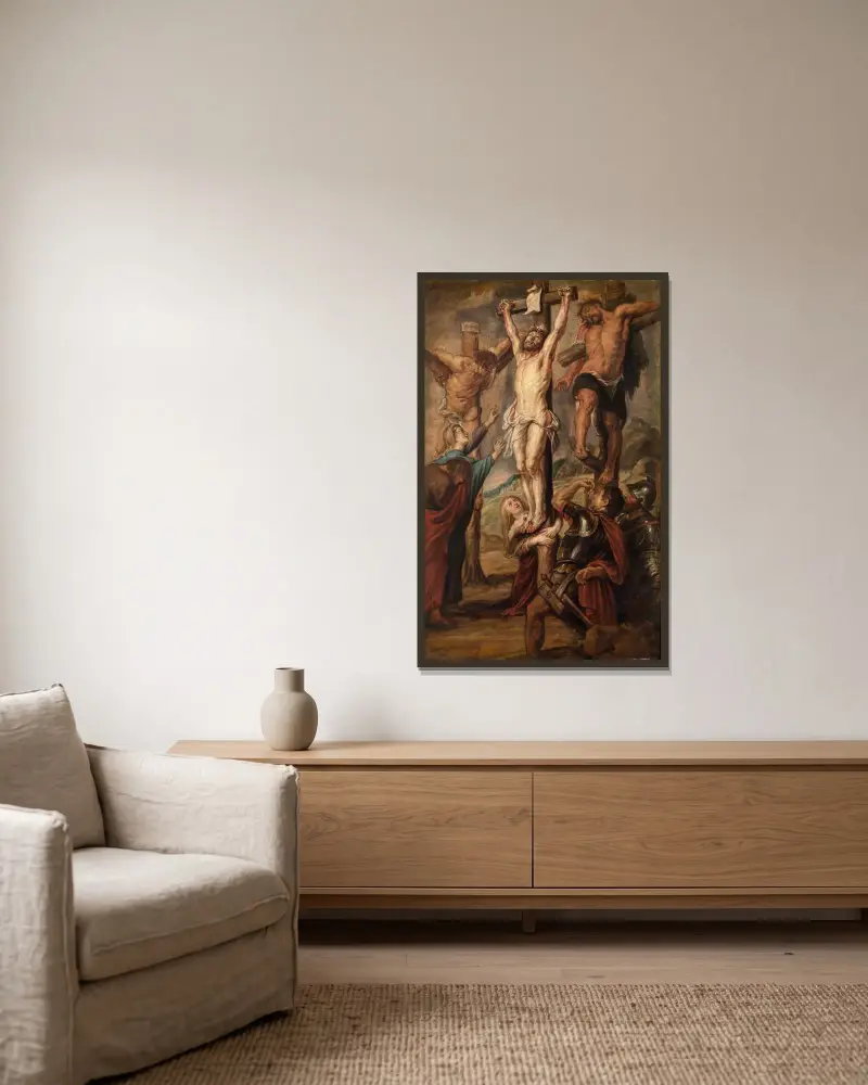 Golgatha von Peter Paul Rubens gerahmt an einer Wand