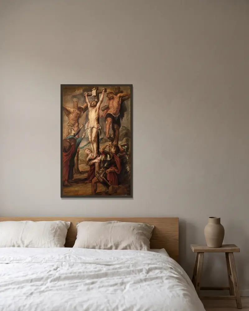 Golgatha von Peter Paul Rubens gerahmt an einer Wand