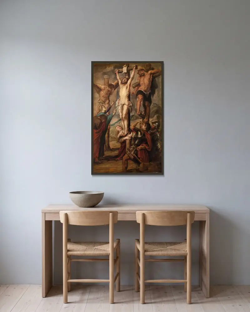 Golgatha von Peter Paul Rubens gerahmt an einer Wand