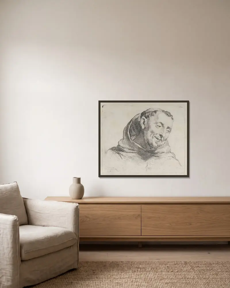 Kapuzinermönch von Peter Paul Rubens gerahmt an einer Wand
