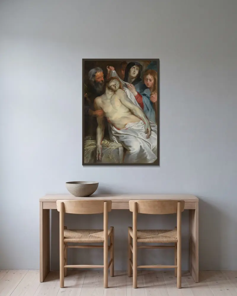 Christ on the Straw av Peter Paul Rubens inramad på en vägg