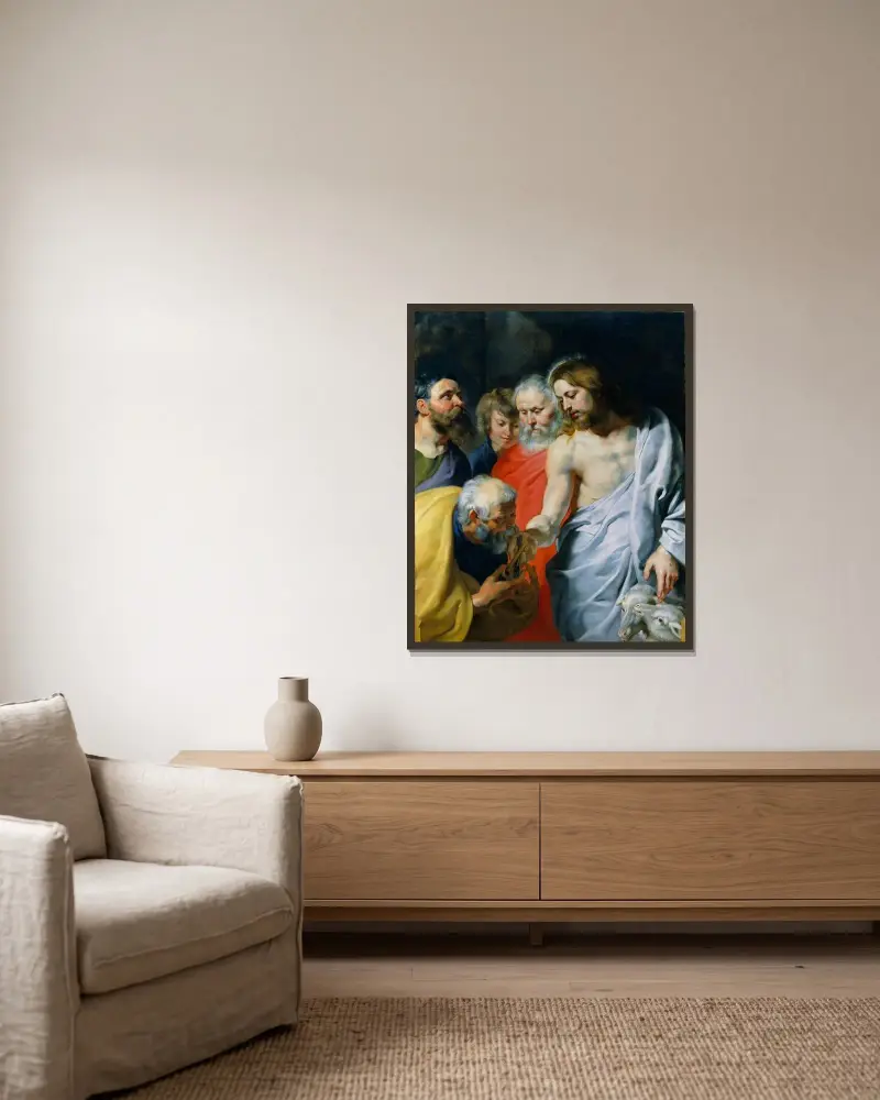 Christ’s Charge to Peter av Peter Paul Rubens inramad på en vägg