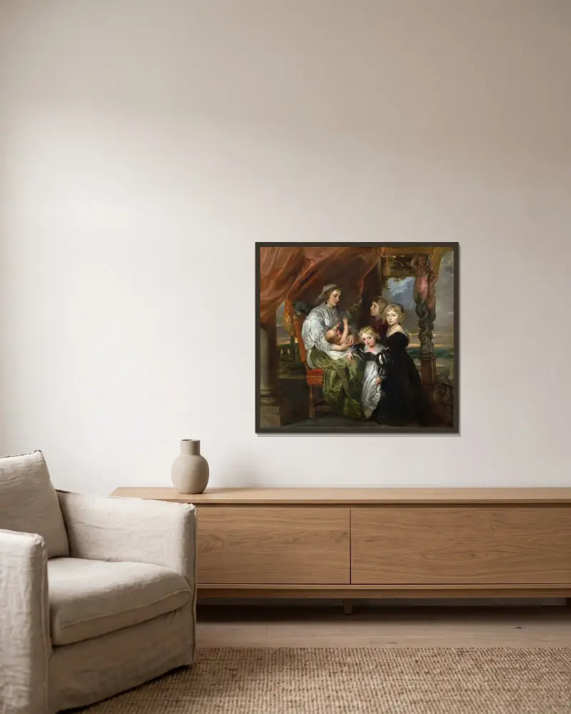 Deborah Kip, fru till Sir Balthasar Gerbier, och hennes barn av Peter Paul Rubens inramad på en vägg