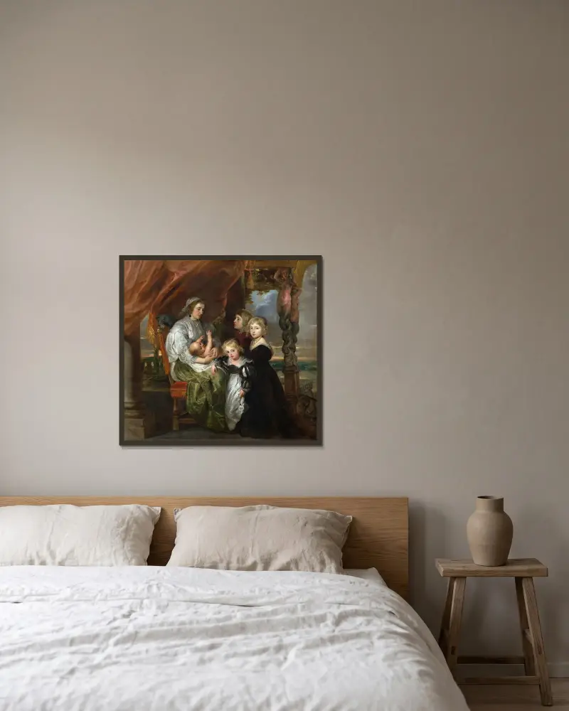 Deborah Kip, fru till Sir Balthasar Gerbier, och hennes barn av Peter Paul Rubens inramad på en vägg