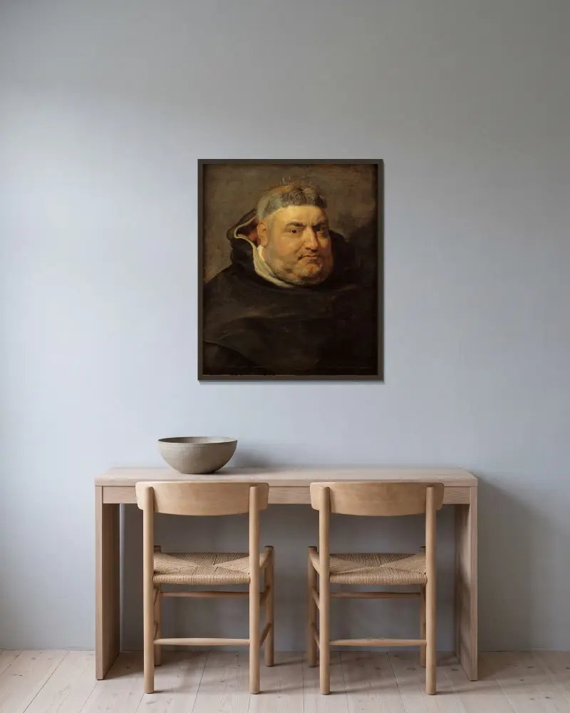 Dominikanermönch von Peter Paul Rubens gerahmt an einer Wand