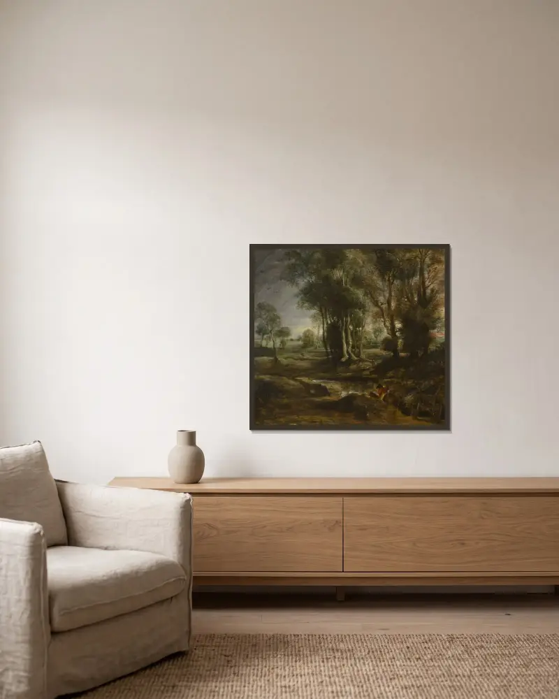Pejzaż wieczorny z wozem na drewno, Peter Paul Rubens w ramie na ścianie