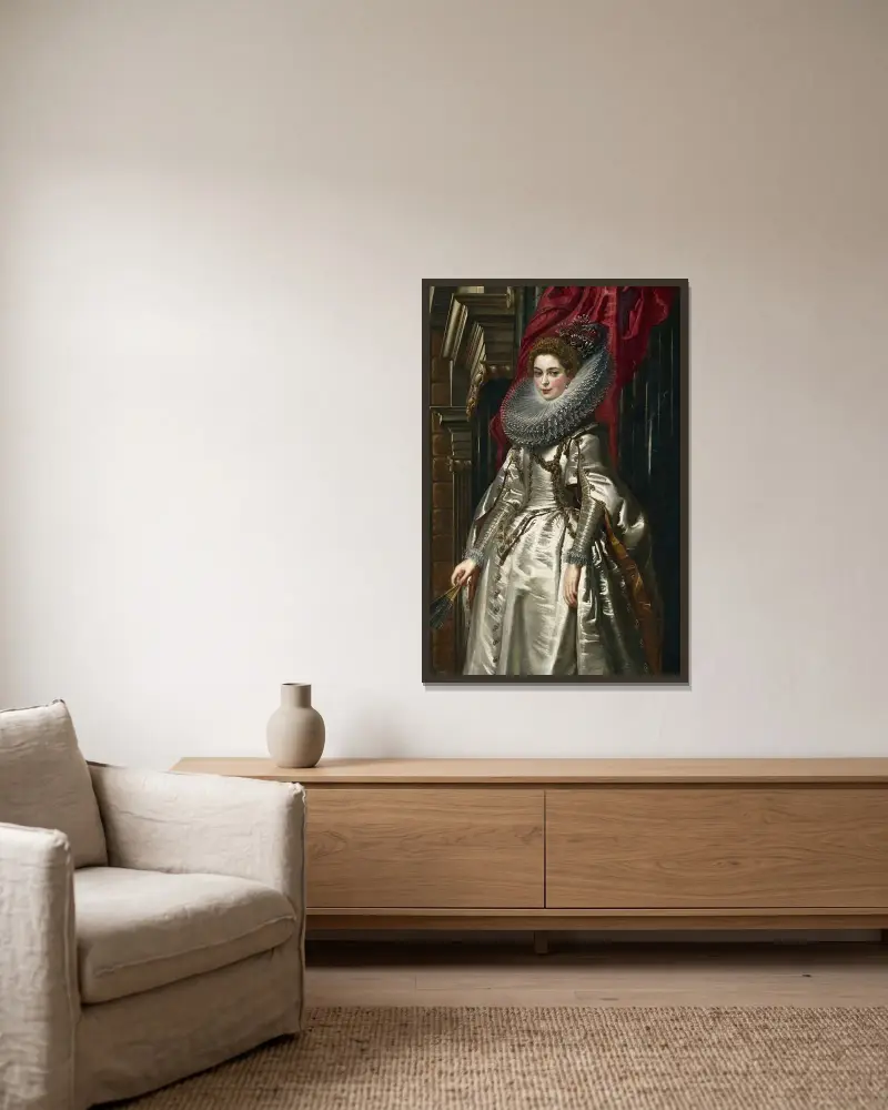 Markisinnan Brigida Spinola Doria av Peter Paul Rubens inramad på en vägg