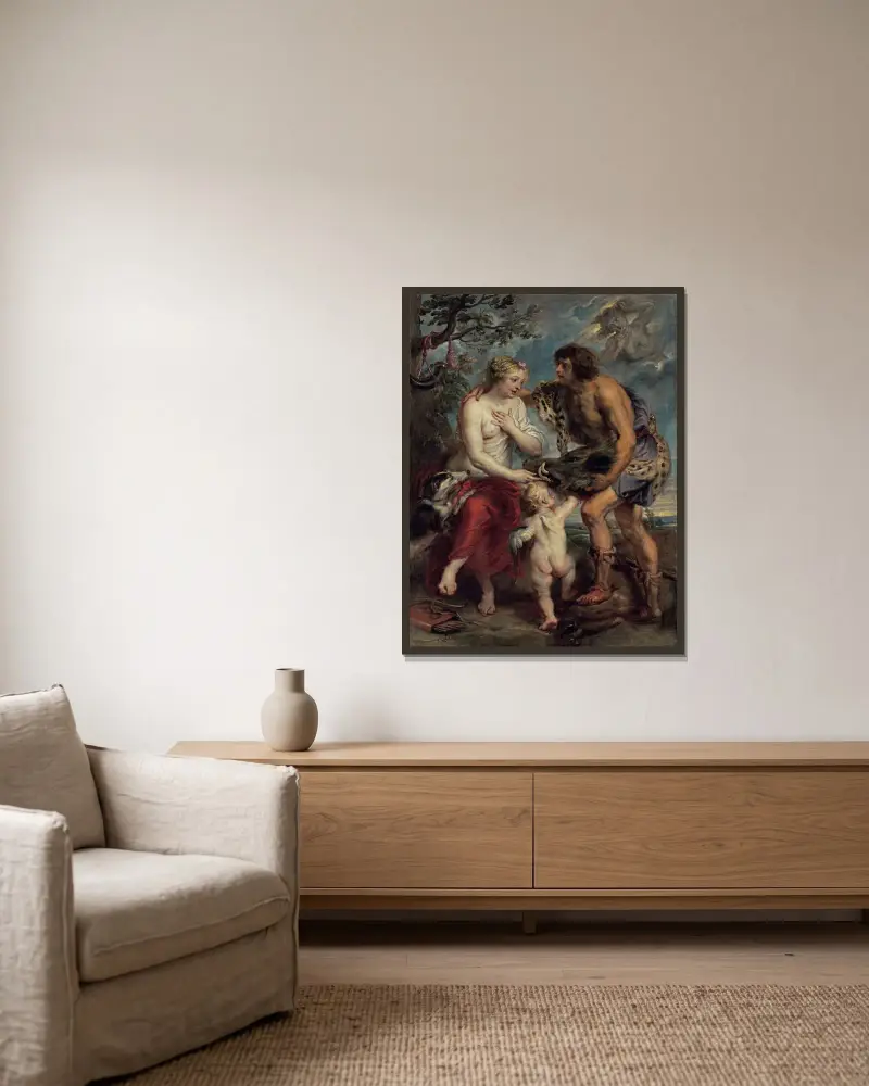 Meleager und Atalante von Peter Paul Rubens gerahmt an einer Wand