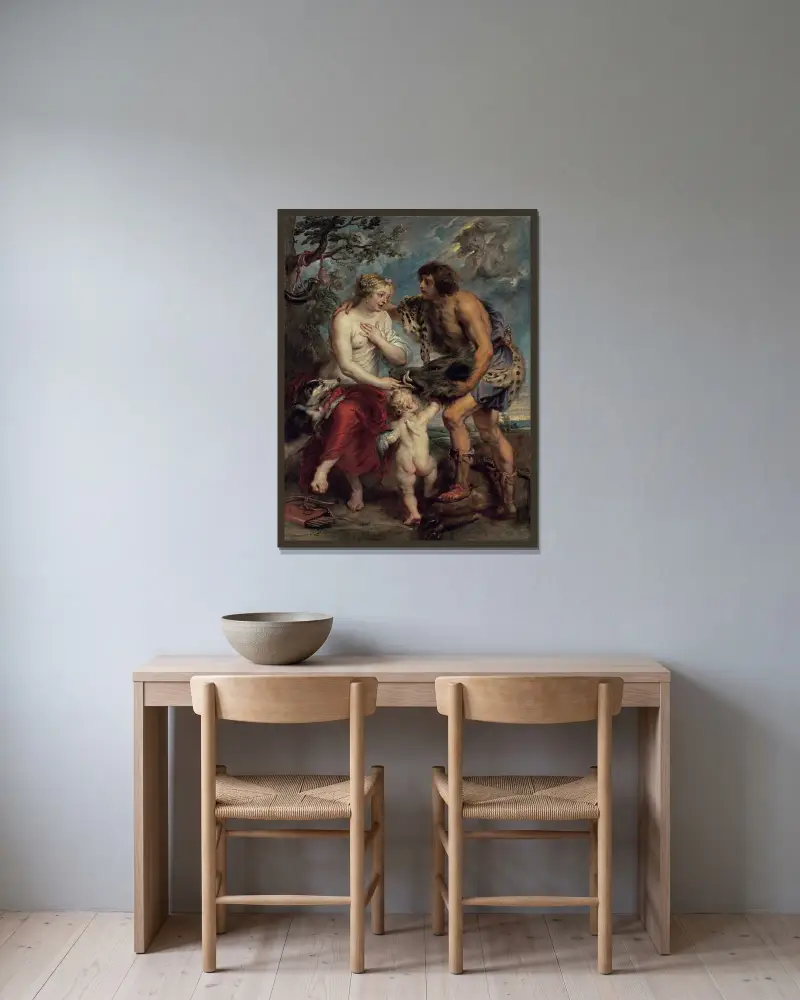 Meleager und Atalante von Peter Paul Rubens gerahmt an einer Wand