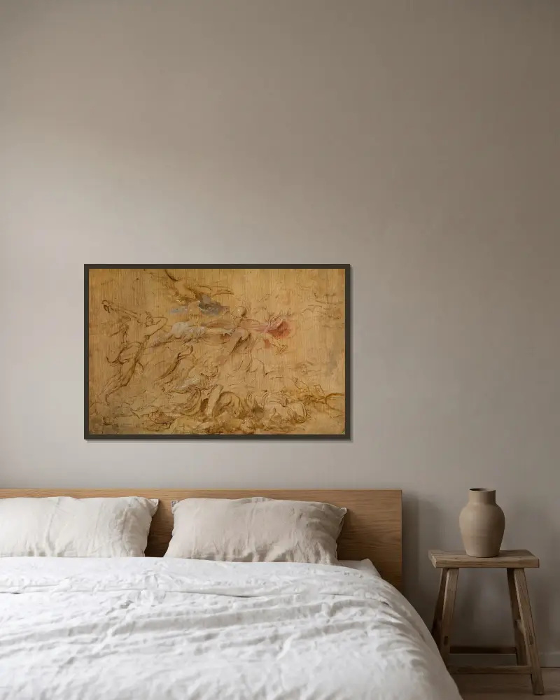 Minerva and Hercules Restraining Mars av Peter Paul Rubens inramad på en vägg