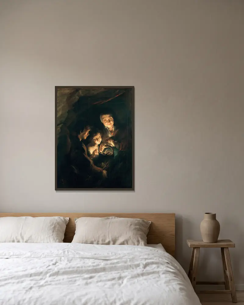 Gammal kvinna med kolkorg av Peter Paul Rubens inramad på en vägg