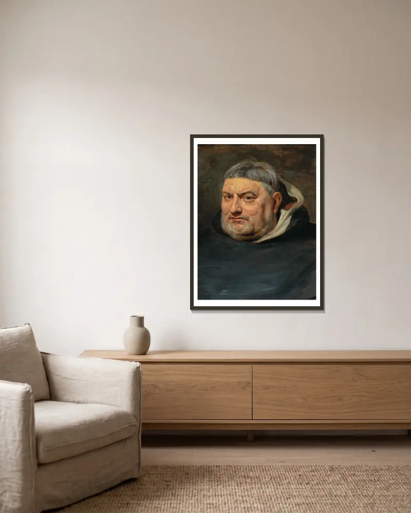 Porträtt av en dominikanermunk av Follower of Peter Paul Rubens inramad på en vägg