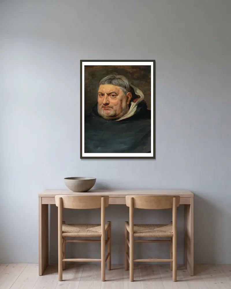 Porträtt av en dominikanermunk av Follower of Peter Paul Rubens inramad på en vägg