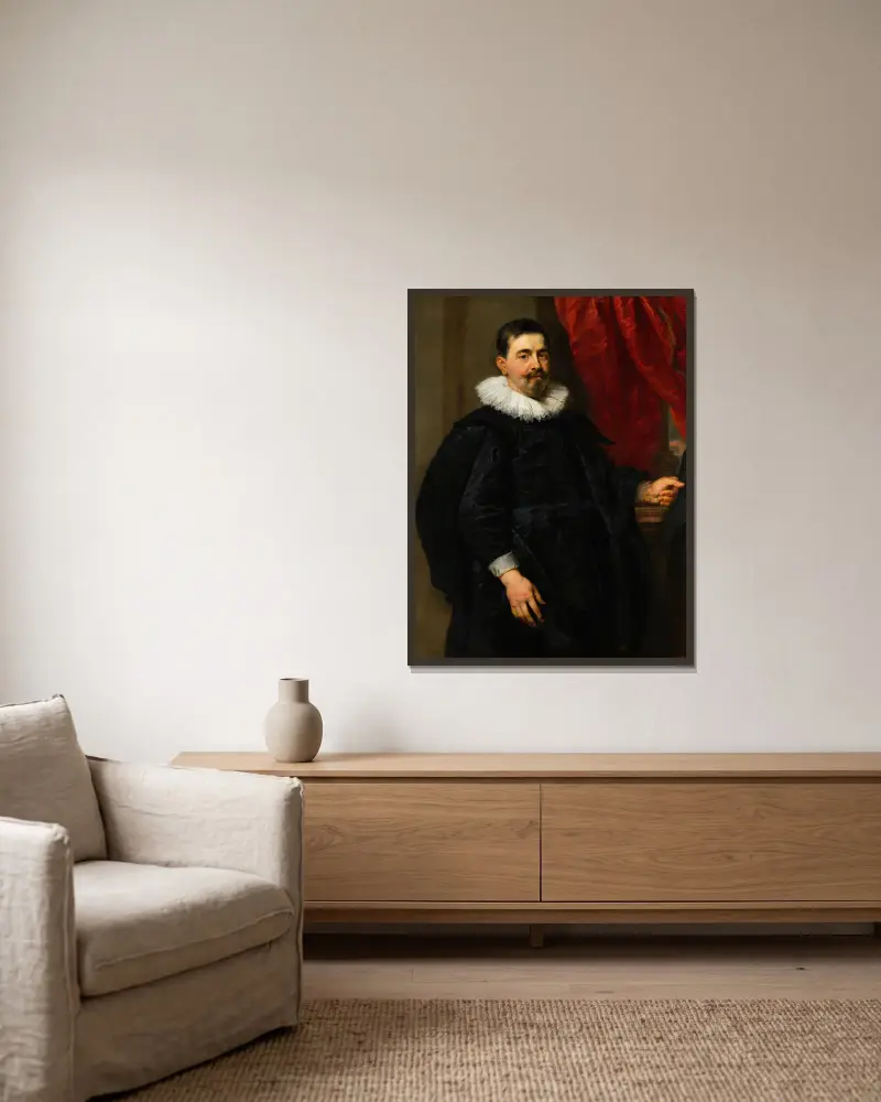 Bildnis eines Mannes, möglicherweise Peter van Hecke von Peter Paul Rubens gerahmt an einer Wand