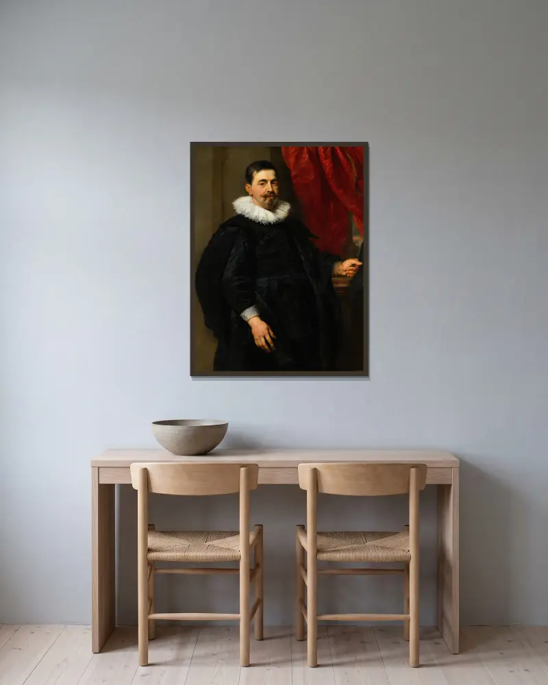 Bildnis eines Mannes, möglicherweise Peter van Hecke von Peter Paul Rubens gerahmt an einer Wand