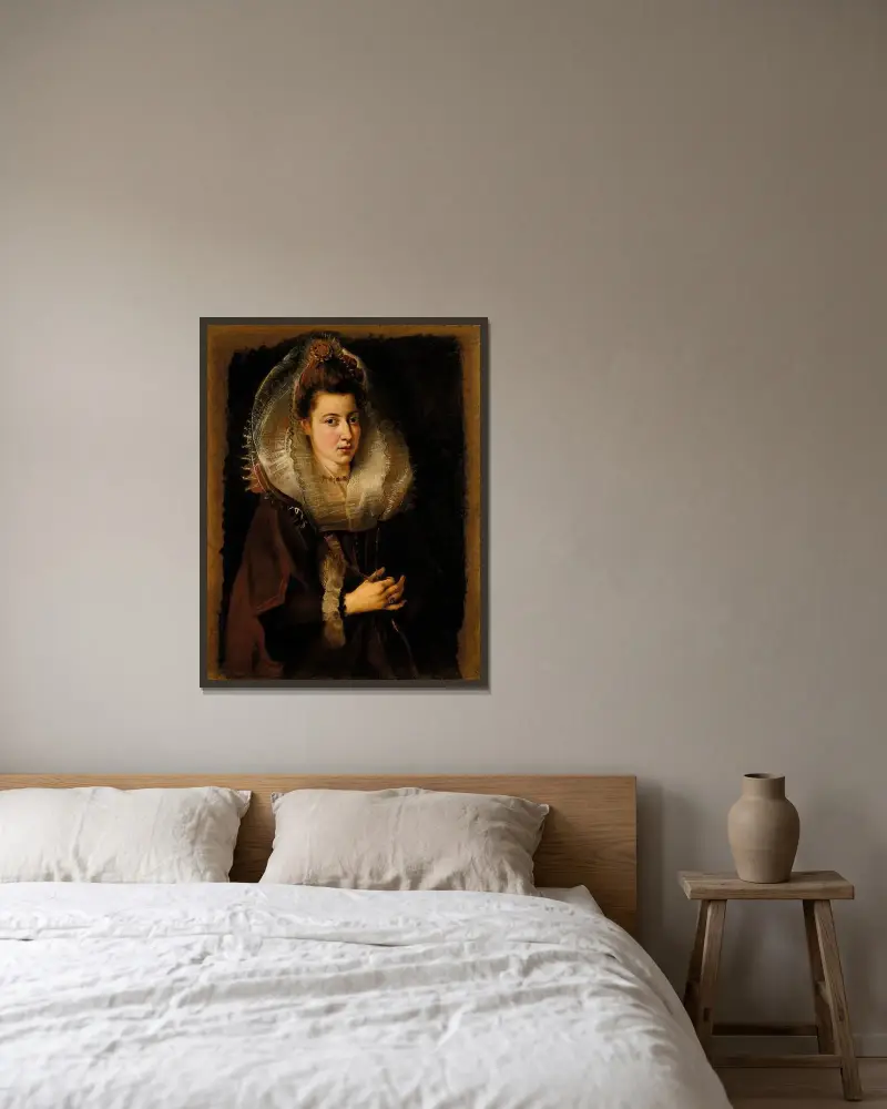 Porträtt av en ung kvinna – nr 1 av Peter Paul Rubens inramad på en vägg