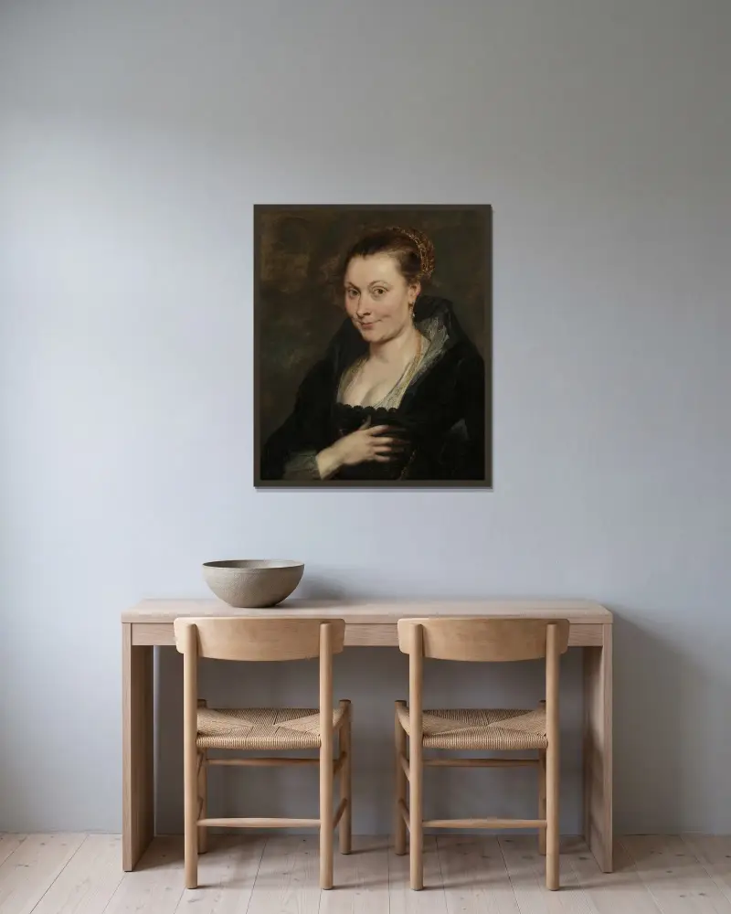Porträtt av Isabella Brant av Peter Paul Rubens inramad på en vägg