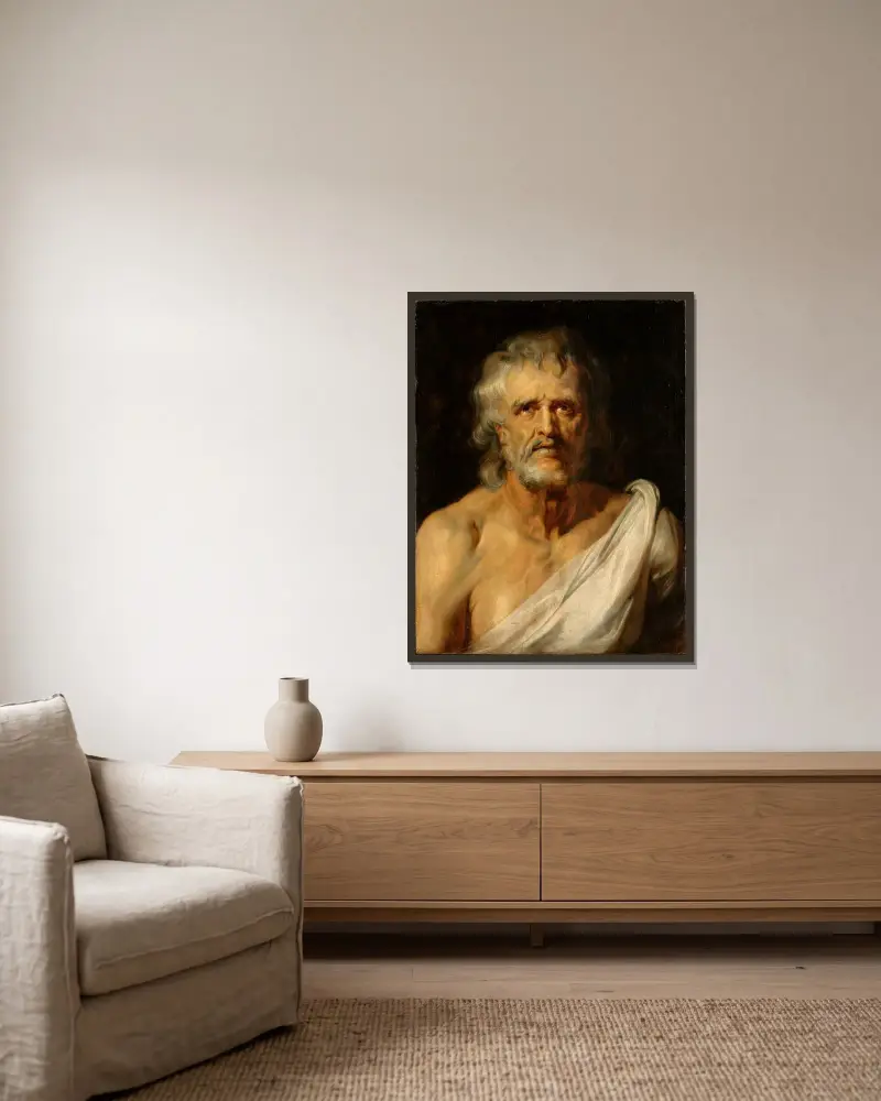 Porträtt av filosofen Seneca av Peter Paul Rubens inramad på en vägg