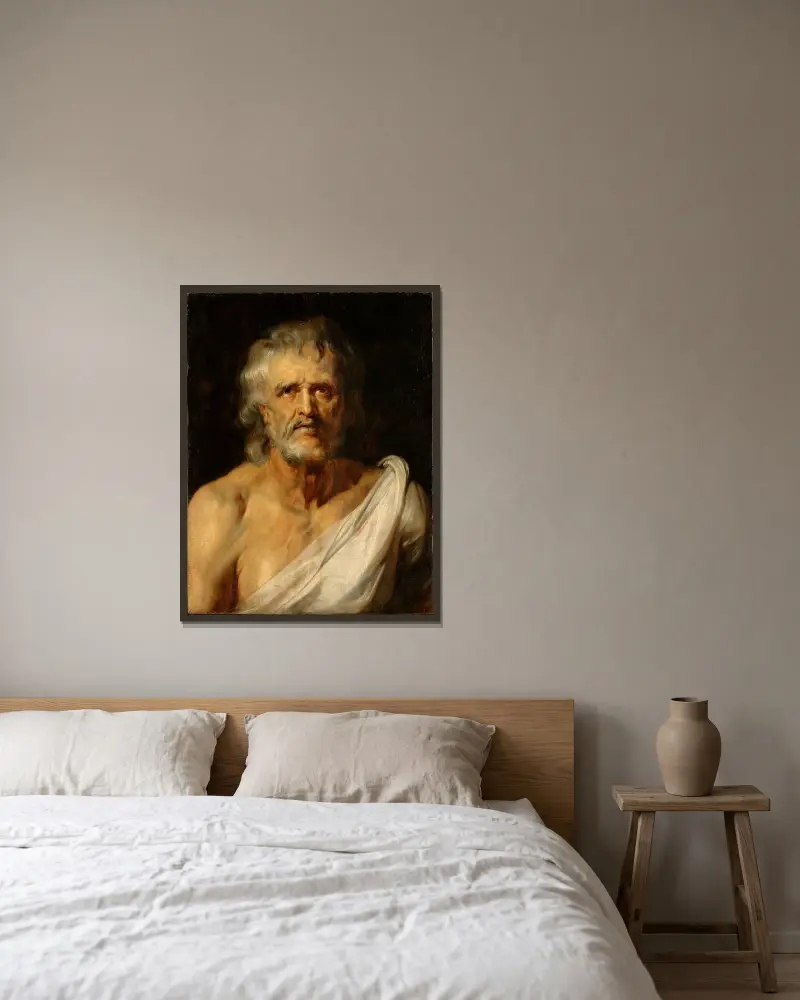 Porträtt av filosofen Seneca av Peter Paul Rubens inramad på en vägg