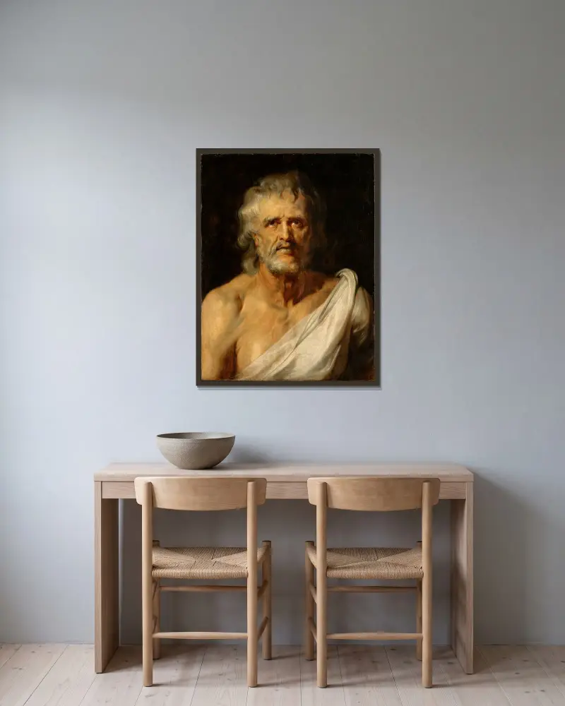 Porträtt av filosofen Seneca av Peter Paul Rubens inramad på en vägg
