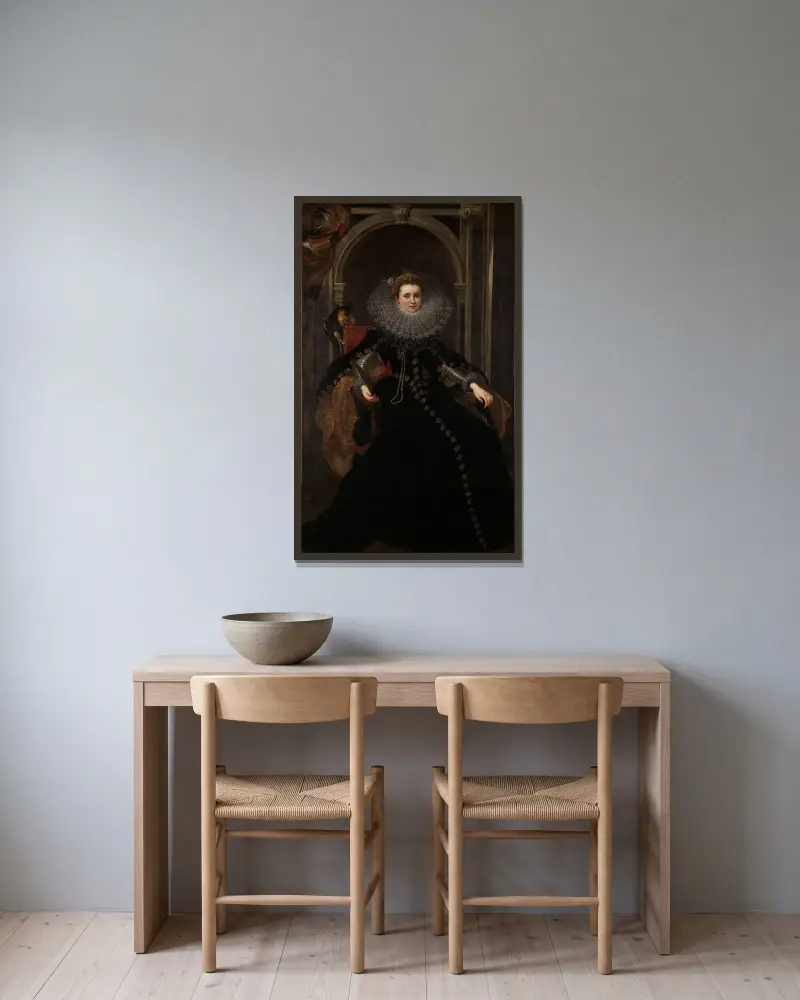 Porträtt av Veronica Spinola Serra av Peter Paul Rubens inramad på en vägg