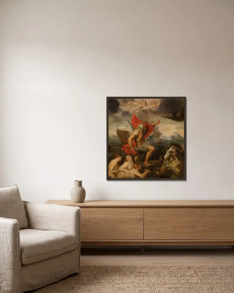 Quos Ego av Peter Paul Rubens inramad på en vägg