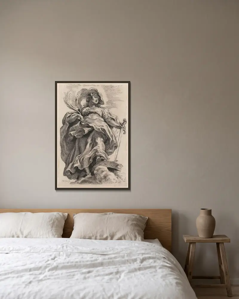 Sankta Katarina av Alexandria av Peter Paul Rubens inramad på en vägg