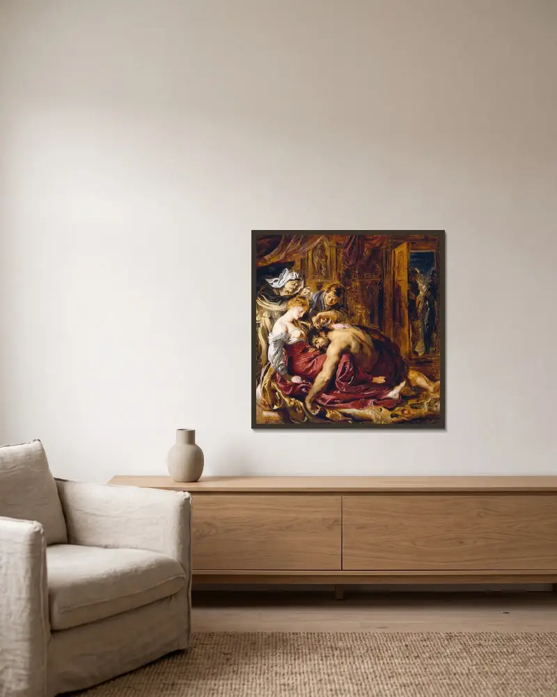 Samson and Delilah av Peter Paul Rubens inramad på en vägg