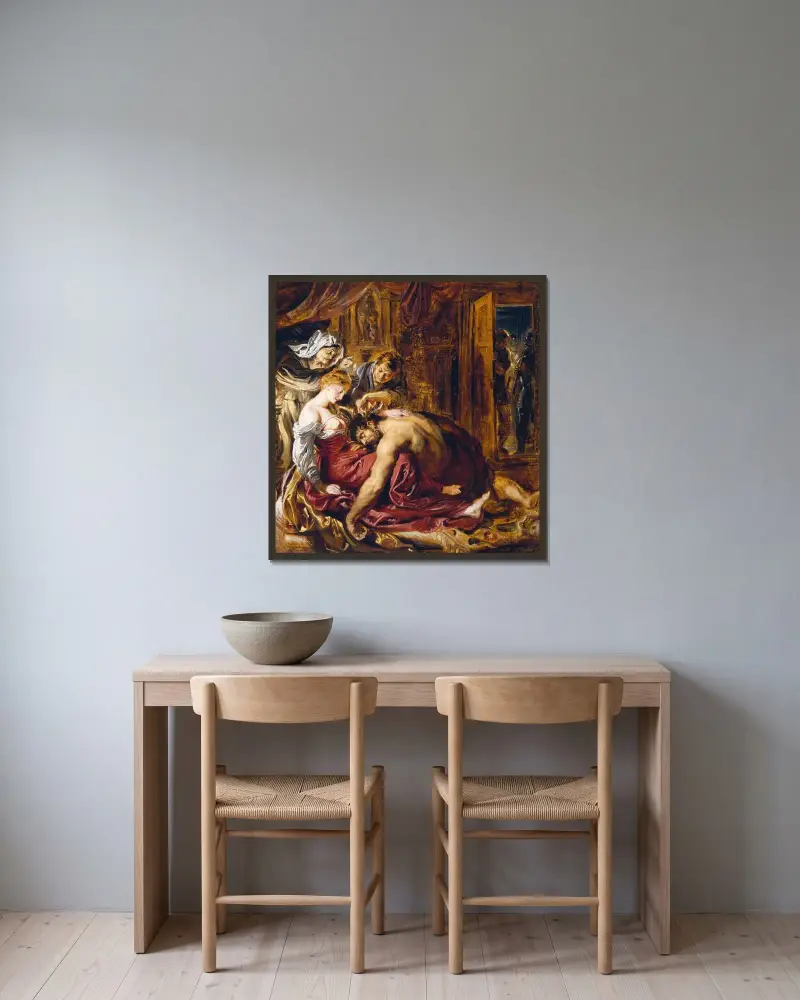 Samson and Delilah av Peter Paul Rubens inramad på en vägg