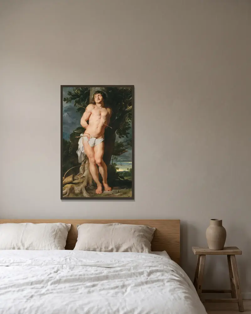 St. Sebastian av Peter Paul Rubens inramad på en vägg