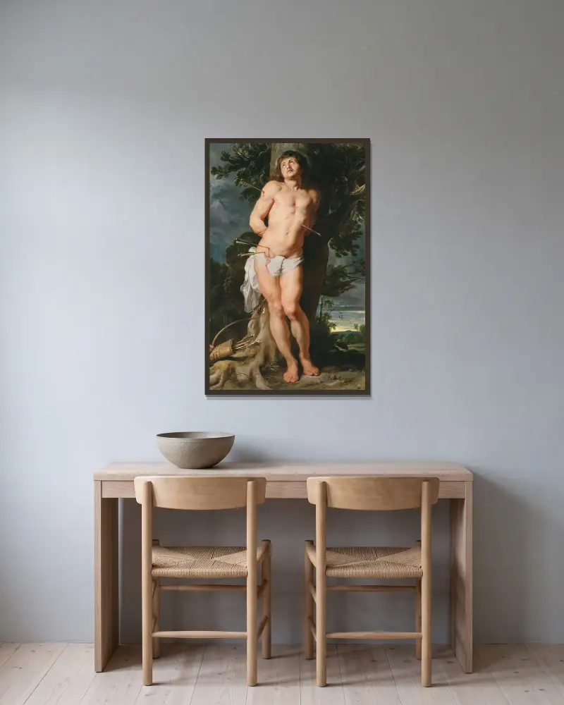 St. Sebastian av Peter Paul Rubens inramad på en vägg