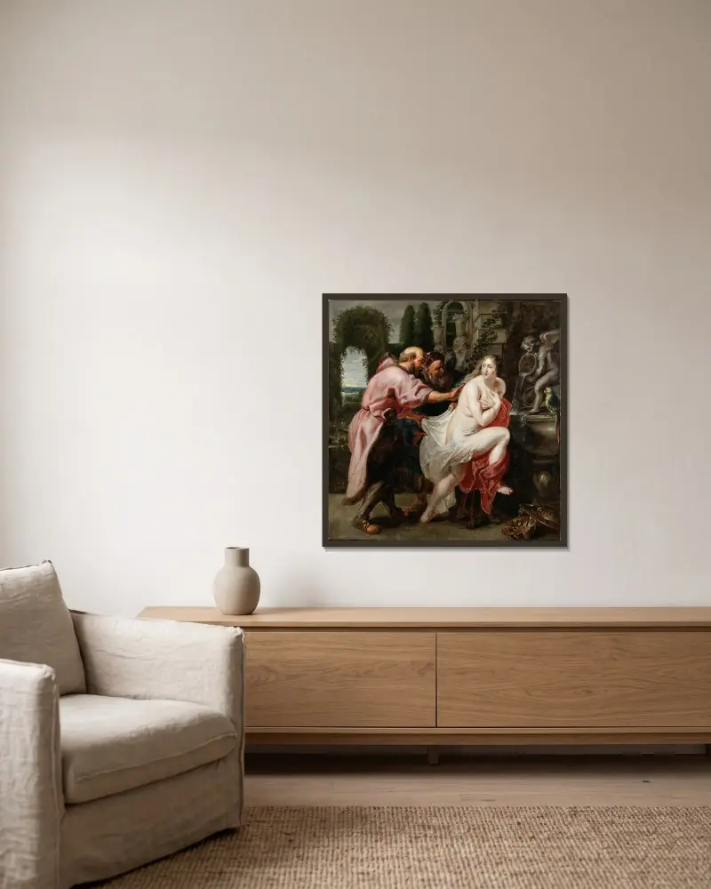 Susanna und die Ältesten – Nr. 1 von Peter Paul Rubens gerahmt an einer Wand