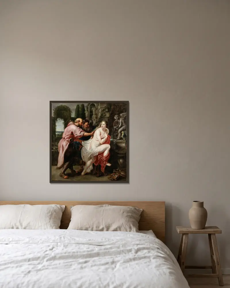 Susanna und die Ältesten – Nr. 1 von Peter Paul Rubens gerahmt an einer Wand