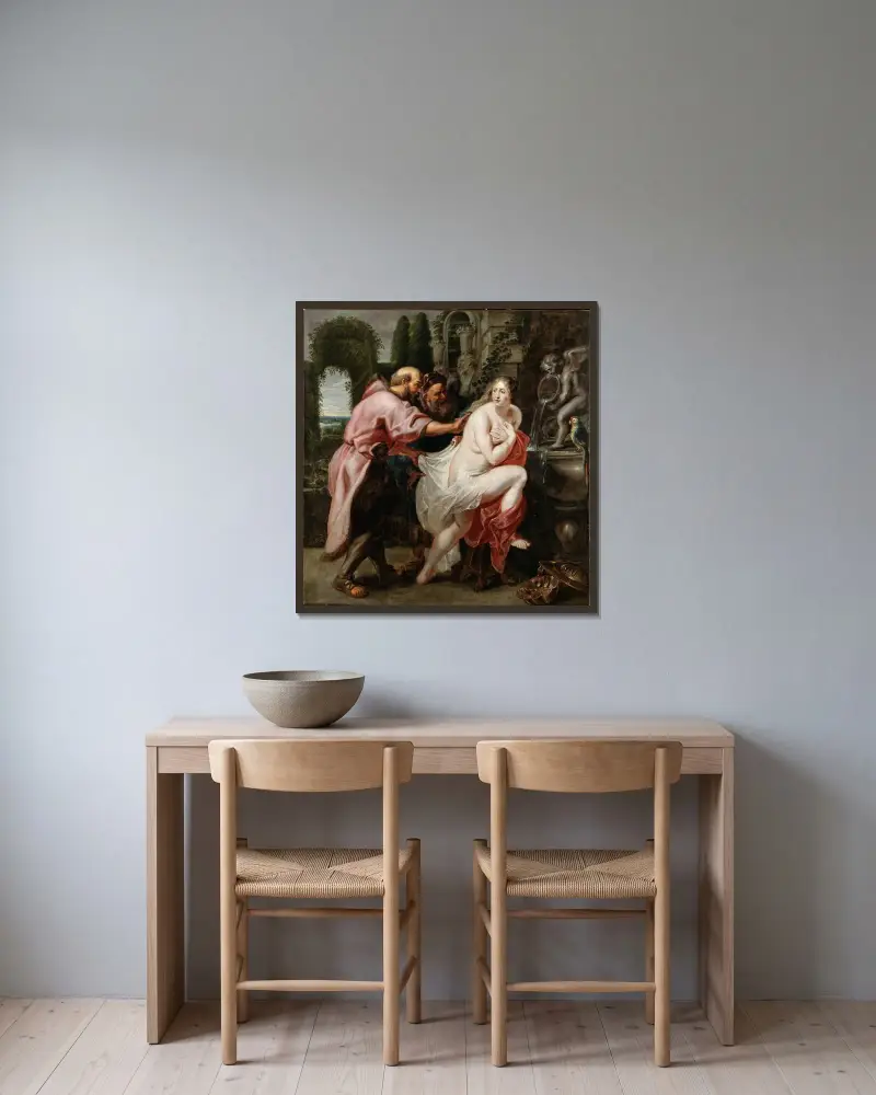 Susanna und die Ältesten – Nr. 1 von Peter Paul Rubens gerahmt an einer Wand
