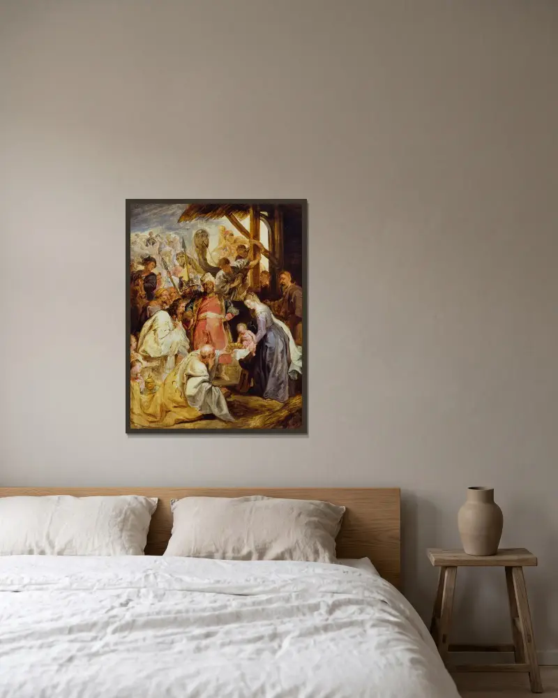 Konungarnas tillbedjan, 1624 av Peter Paul Rubens inramad på en vägg